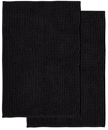 Decomira Tapis de Bain Antidérapant en Chenille | Super Absorbant et Lavable en Machine | pour la Salle de Bain, Douche, Baignoire ou comme Tapis WC | Noir - 50x80 cm (2pcs)