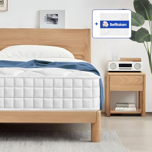 Aiidoits Matratze 140x200 cm 22cm Höhe Taschenfederkernmatratze orthopädische 7-Zonen Federkernmatratze Härtegrad H3 mittelfest mit Spannbettlaken Öko-Tex Zertifiziert Matratze für Kinder/Erwachsene