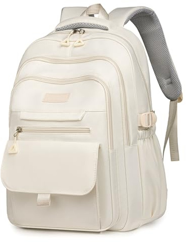 Lamprod Niedlicher ästhetischer Rucksack für Mädchen, Rucksack für Schule, große Kapazität, Büchertaschen, College-Rucksack für Studenten und Mädchen, Weiss/opulenter Garten, Modern