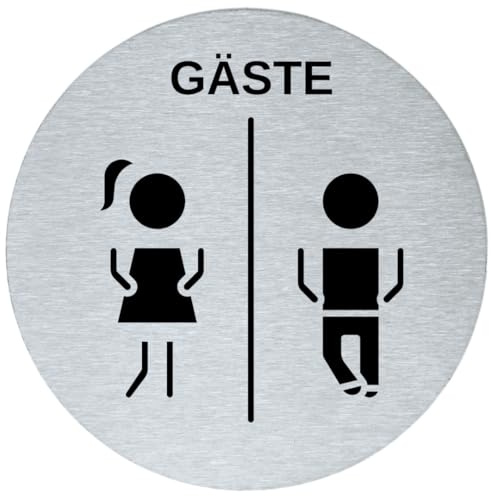 Stahl-Design Tebart WC Schild „Gäste“ rund 7,5 cm Edelstahl – graviertes Unisex-Piktogramm Damen/Herren – selbstklebend – elegante Edeloptik & langlebige Türbeschilderung