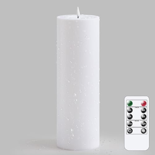 Yeelida 4 x12 Flameless Flickering Waterproof Candles with Remote, LED Battery Operated Timer Plastic White Pack of 1 Pillar Candles for Outdoor Use (Long Lasting 420+ Hrs)