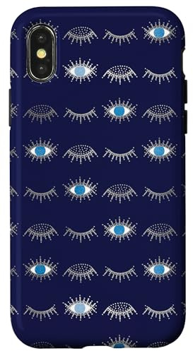Hülle für iPhone X/XS Blaues Böses Auge & Wimpern Nazar Mati Muster