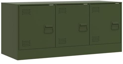 vidaXL TV-Schrank, Olivgrün, 99 x 39 x 44 cm, Stahl, TV-Bank, TV-Schrank, TV-Möbel, HiFi-Möbel, Unterhaltungszentrum, TV-Konsole