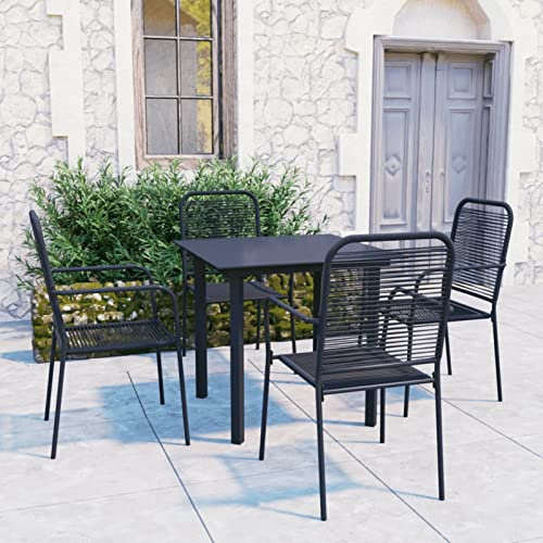 Keyroto Gartenmöbel Set 4 stühle mit Tisch alu Garten essgruppe 4 Personen Balkonmöbel 4 Personen alu Gartenstühle Glas und Stahl-5-tlg