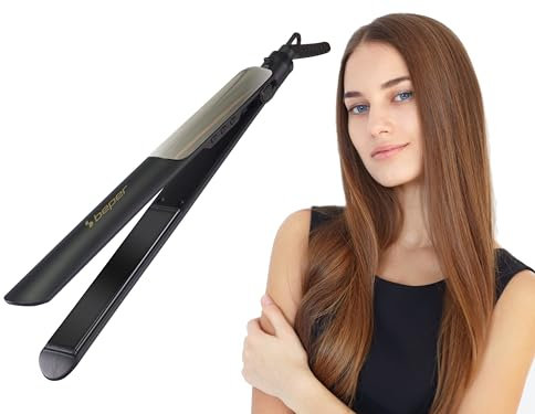 BEPER P301PIS200 Plancha de pelo de cerámica, Plancha con 6 niveles de temperatura, Calentamiento rápido hasta 230°, Cable giratorio de 360°, Apagado automático, Bloqueo de placa, Negro