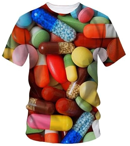 CHANYI Herren 3D Druck T-Shirt Modische Originalitäts-Pille-Grafik-T-Shirts Für Männer, Lässige Böhmische Lustige Bedruckte Rundhals-Kurzarm-T-Shirts