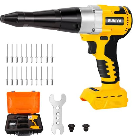 SUVIYA Pistola per Rivetti Senza Fili Compatibile con Batteria Dewalt 20 V Max (Senza Batteria), Kit di Pistola per Rivetti elettrici con Scatola di Kit, Kit di rivettatrice cieca Senza spazzole per