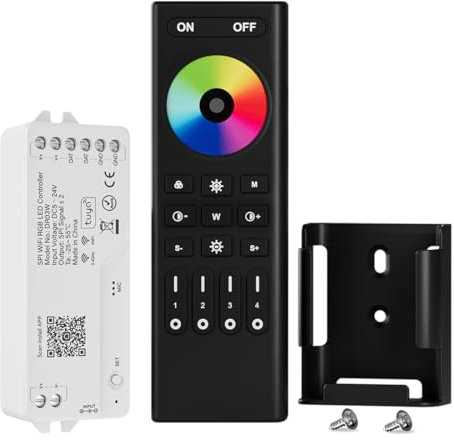 BTF-LIGHTING 2.4G WiFi SPI RGB LED Steuerung DR03W und RF-Fernbedienung RC03RFB Kit Unterstützt APP Steuerung Sprachsteuerung von Drittanbietern für WS2811 WS2812B WS2813 WS2815 usw. RGB LED Streifen