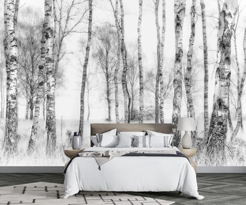 Mural Wallpaper Black and White Tree Forest | Photo Wallpaper 3D Effect Murals for Bedroom Wallpaper Living Room Art Deco -F017-300cmX210cm
