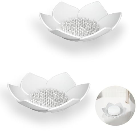 YoHyien 2 Pcs Silicone Soap Dish with Drainage, Shower Soap Holder, Anti-Slip Soap Tray for Shower, Bathroom, and Kitchen, Self Draining & Easy Cleaning (White)