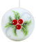 Edle Kugelkerze, Tischkerze,Dekokerze, Wachskerze mit Weihnachtsmotiv, Weihnachtskerze als Kugel 10 cm mit Tannenzweigen und Beeren, in weiß, rot und grün.