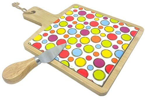 Ingrosso e Risparmio Bomboniera Matrimonio 1PZ Sottopentola Tagliere in Legno Bamboo e Ceramica Mattonella Quadrata Fantasia Bolle Colorate Idea Regalo Anniversario Comunione Accessori Cucina Stile