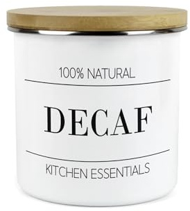 Purely Home Minimalist Kitchen Essentials Decaf Storage Canister - Modern Black & White Decor - 1.2L Enamel Hot Drinks/Food Storage Container