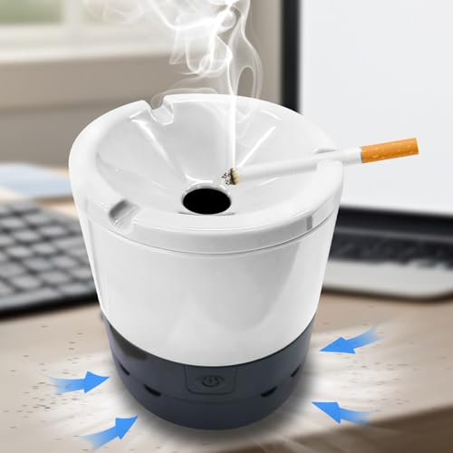 2 in 1 Multifunctional Ashtray - Melamine Material, Powered by AA Batteries, Sucks Away Scattered Ash (White)