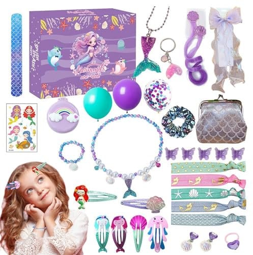 Adventskalender-Boxen – Weihnachtsanhänger für Mädchen | Adventskalender für Mädchen mit Schmuckanhänger Kinder | Haarschmuck Schmuck | 2024 Adventskalender | Meerjungfrau Dress Up
