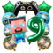 Krilucly Pixel Globos Feliz Cumpleaños Decoraciones para 9 Años Niños, Juego de Globos Cumpleaños Jugador Minero, Globo de Película, Juego de Globos Decorativos para Cumpleaños Niño