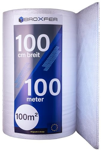 Broxfer Rouleau de film à bulles - 1 m x 100 m - Pour déménagement/expédition - 2 couches - Film d'emballage LPF