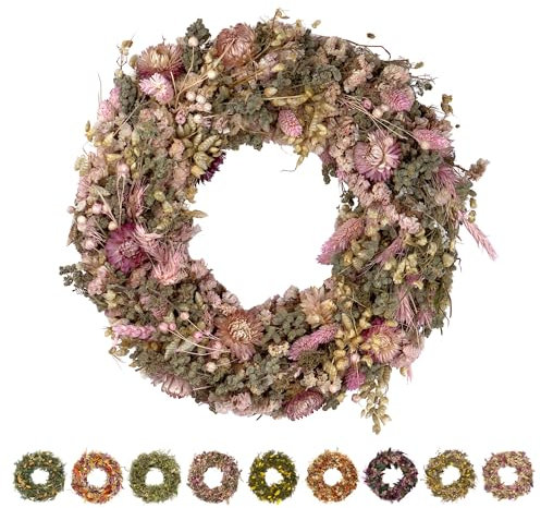 PHILARO Trockenblumenkranz All Seasons Ø 30cm rosa- kein Plastik I Trockenblumen Premium Qualität aus Europa - Türkranz - Tischkranz - Wandkranz - Trockenblumenkranz