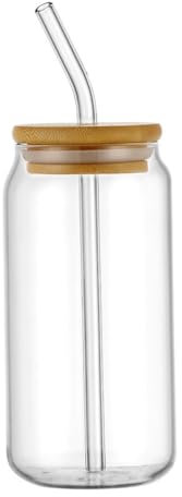 Lot de gobelets en verre réutilisables en forme de canette avec couvercles, pailles et brosse pour smoothies, cocktails, thé, cola, jus, soda (550 ml)