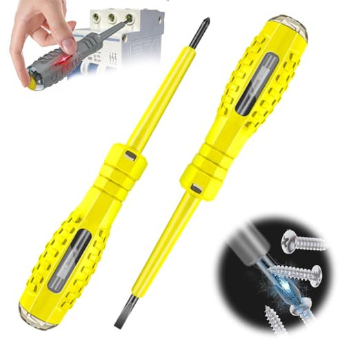 2 in 1 High Torque Strong Magnetic Screwdriver Electricity Detector, 2025 New Voltage Tester Tool, Live Wire Sensor Pen, Compact Anti-Slip Grip, Detect Current Screws, Home Auto Use (Yellow)