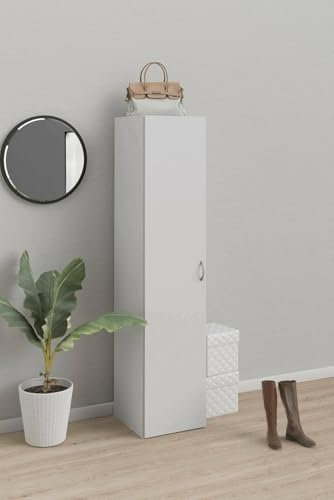 Bissolo Casa Armadio Multiuso Colonna Mod. Space 1 Anta – 39,4x41,5xH175,4 cm Bianco Opaco, 3 Ripiani Regolabili, Maniglia Silver, Kit Smontato