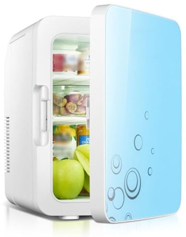 hxoity 10L Mini -Kühlschrank Gefrierschrank Für Schlafzimmer Tischkühlschrank Tragbar Lebensmittelheizung Getränkekühler Ideal Für Schlafzimmer Und Kleine Büroräume AC+DC -Leistung(Blue)