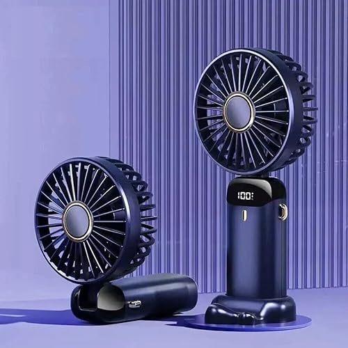 PIONEER GOODS Mini Handheld Fan – Portable Folding Desk Fan. USB Rechargeable Personal Cooling Fan for Travel, Office & Home Use – Quiet & Compact Air Cooler (BLUE)