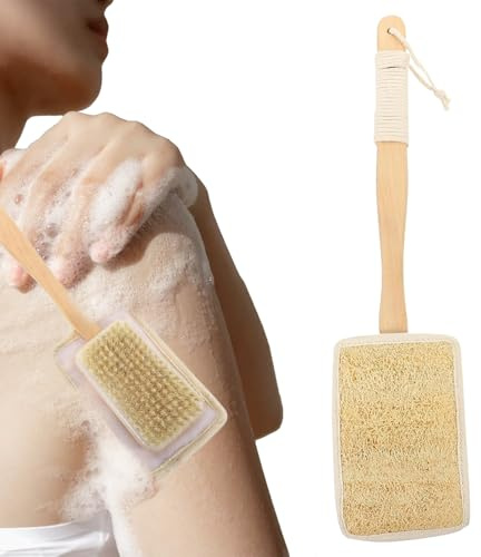 Duschrückenreiniger, natürliche Luffa-Bürste mit Ersatzschwämmen, für Körperpeeling als Geschenk für Männer und Frauen