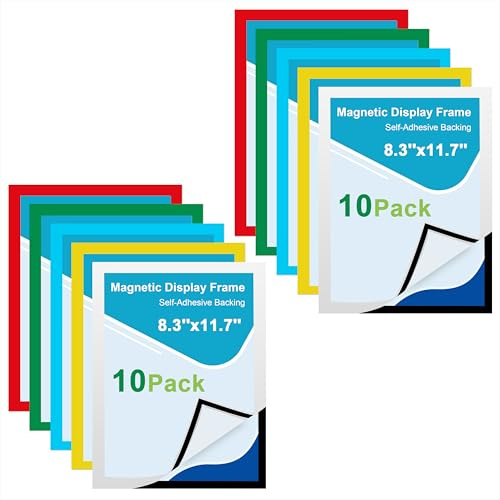 Qzakce Magnetrahmen A4 Selbstklebend Info-Rahmen Magnetischer Dokumentenhalter Clear Aufklappbarer Magnetrahmen für Wand Fenster Büro Zuhause Geschäft Poster 10 Stück (Mehrfarbige)