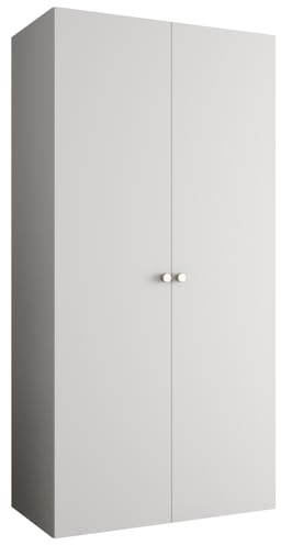 MEBLE KRYSPOL - Kleiderschrank - Garderobenschrank - 100 cm x 202 x 52 cm - Schrank mit Kleiderstange, 2 Türen - für Schlafzimmer, Flur - Parma, Weiß, Griff Silber
