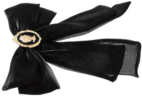 PACKOVE Spilla Gioiello Donna Fiocco Grande in Organza e Metallo Nero, Doppio Uso, Elegante e Classica, per Serate e Banchetti
