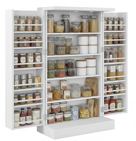 Relaxdays Armario despensa, 5 Niveles, Estante Puerta 12 Compartimentos, 103,5 x 60 x 30 cm,Mueble Cocina rústico Blanco