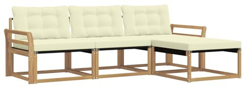 vidaXL Outdoor-Sofagarnitur mit Kissen 4 pcs Weiß und Creme, Garten Sofa, modernes Eckmöbel, strapazierfähiges Set für die Terrasse, ideal zum Entspannen