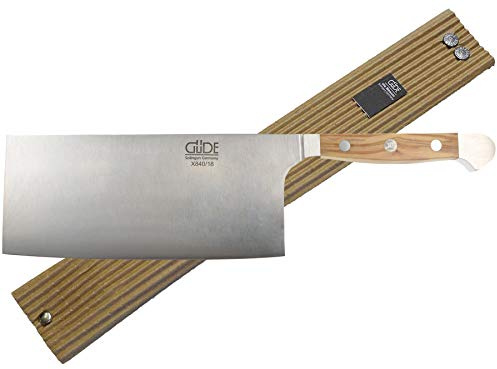 Güde Alpha Olive Messer Kochmesser Santoku Brotmesser Schälmesser Schinkenmesser Chai Dao ohne/mit Gravur + Prymo Farbe 1) Messer OHNE Gravur, Größe Chinesisches Kochmesser 18cm