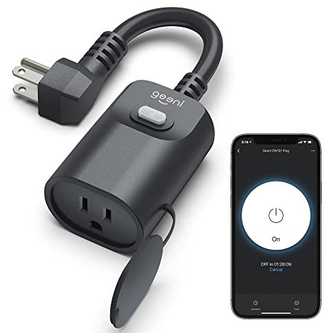 Geeni Indoor/Outdoor Smart Plug Weatherproof, 1 Socket –No Hub Wireless Remote Control and Timer –Works with Amazon Alexa, Google Assistant, Requires 2.4 GHz Wi-Fi, Black