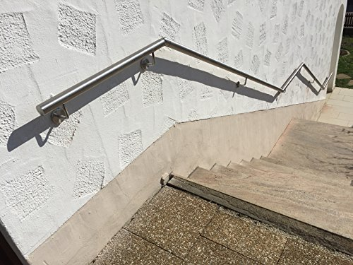 Geländer Edelstahl Außen & Innen Komplett Set | Treppengeländer bodenmontage Bausatz | Wandhandlauf für Treppenhaus Edelstahl-Handlauf massiv & stabil V2a | Eingangsgeländer für Stufen Bayram® (10 m)