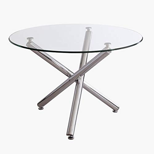 MerkaHome - Mesa de Comedor Suevia Redonda de Cristal y Pata cromada 110cm