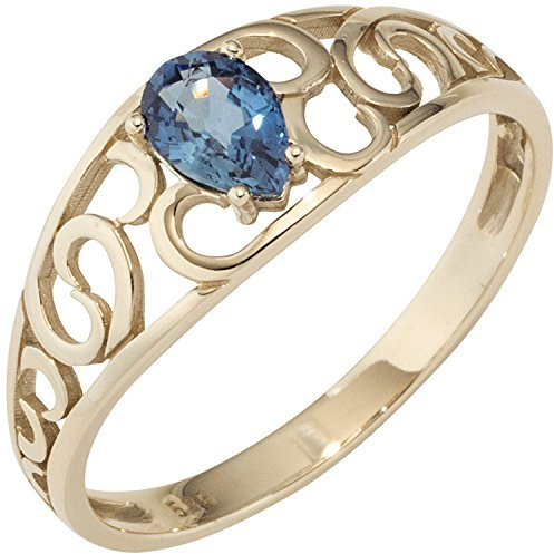Jobo Damen-Ring aus 14 Karat 585 Gold mit Safir Tropfen Größe 60
