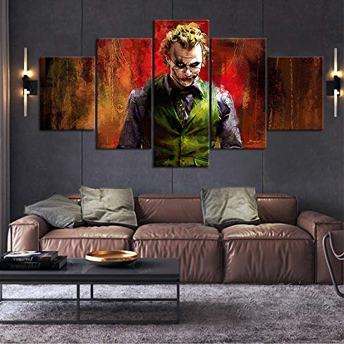 3D Leinwandbilder 5 Teile XXL Vlies Leinwand Bilder Dekoration Joker Filmplakat Bild Auf Leinwand 5Tlg Bilder Mehrteilig Zum Aufhängen 150×80Cm (Mit Rahmen)