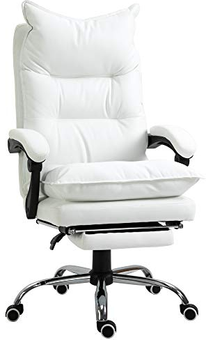 Vinsetto Bürostuhl mit Liegefunktion, ergonomisch Schreibtischstuhl, höhenverstellbar Drehstuhl mit Fußstütze, gepolstert, bis 135 kg belastbar, für Büro, Arbeitszimmer, Weiß