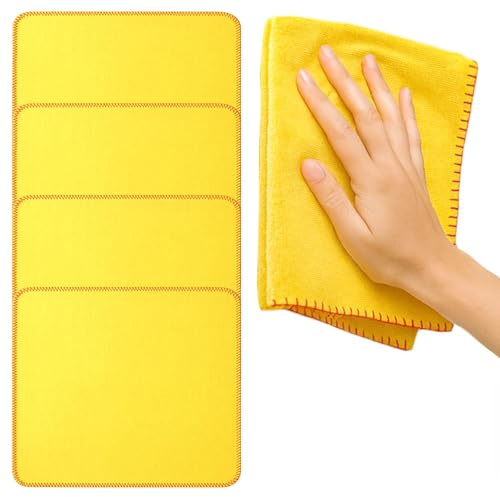 SOL 4pk Yellow Duster for Cleaning, 100% Cotton 35 x 40cm Lint Free Cloths for Oiling Wood & Polishing Window, Highly Absorbent Multi Surface Cleaner for Car, Kitchen, Floor, Glass & Furniture