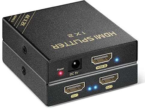 HDMI-Splitter 1 Eingang 2 Ausgänge 60 Hz – HDCP 2.3, HDR, Dolby Atmos/DTS5.1/7.1 – Kompatibel mit Firestick 4k Max, PS3/PS5 und Elgato HD60s/x/Pro, Apple TV 4K, Roku-Soundbar, Nicht für Telefon