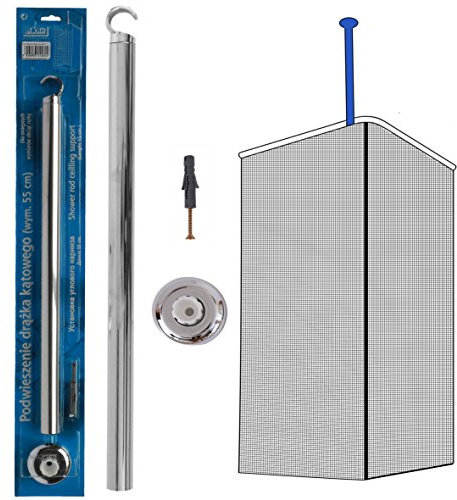 HOME CENTRE Shower Curtain Rail Ceiling Support 55cm Corner Rail Rod Bath Chrome