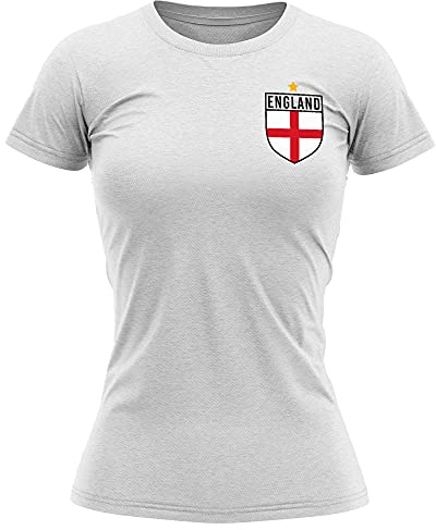 England Shirt Damen – England Flagge Badge T-Shirt – Fußball Land Europäische Fans 2020 Retro Tee Sie – Englisches Turnier 2021 Fußball-Top