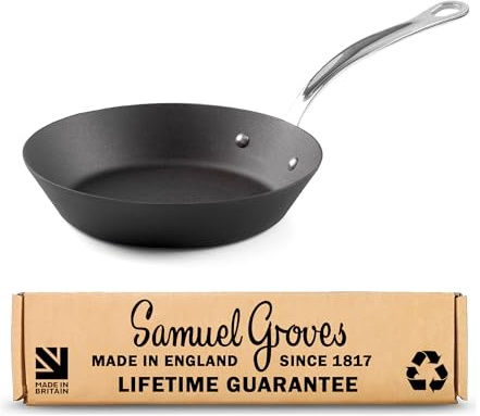 Samuel Groves 8 Seasoned Carbon Steel Frying Pan - 20cm / 8 - UK-Made Professional Frying Pan for Induction, Gas, Oven & BBQ - Heavy-Duty, Naturally Non-Stick - UK's Oldest Cookware Brand