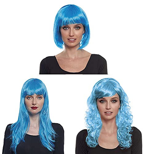 Türkise lange gewellte lockige Perücke mit Pony Kostüme Party Karneval Cosplay Damen Erwachsene