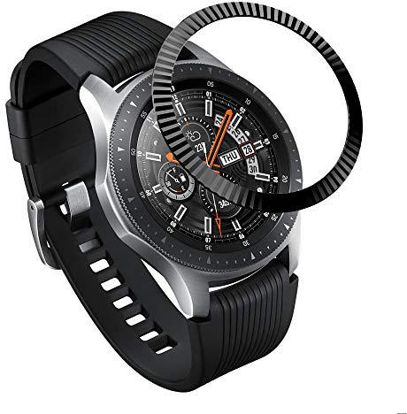 Yikamosi Rostfreier Stahl Lünetten ring Kompatibel mit Samsung Galaxy Watch 46MM,Bezel Ring Adhesive Cover Anti-Kratz- und Kollisionsschutz für Galaxy Watch Accessory,Schwarz-C