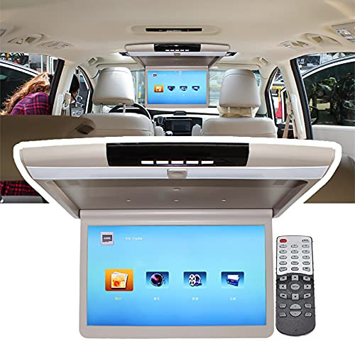 HEWXWX 17,3 Pollici Supporto del Tetto dell'automobile Flip Down Monitor da Soffitto TV, Auto Overhead Player sul Tetto - con USB/SD/HDMI Port,Brown