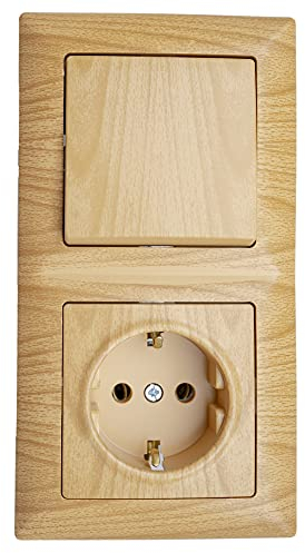 Günsan Visage - Enchufe con interruptor, empotrable, aspecto de madera de roble, 16 A, Schuko (tipo F de 2 pines), color marrón