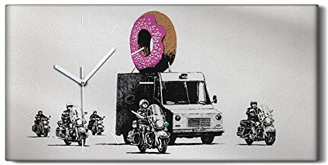 Coloray Uhr auf Leinwand - Weiße Hände - Ohne Tickendes Geräusc Wand Uhr Dekoration Kunst Wohnzimmer Segeltuch - Donuts Polizei
